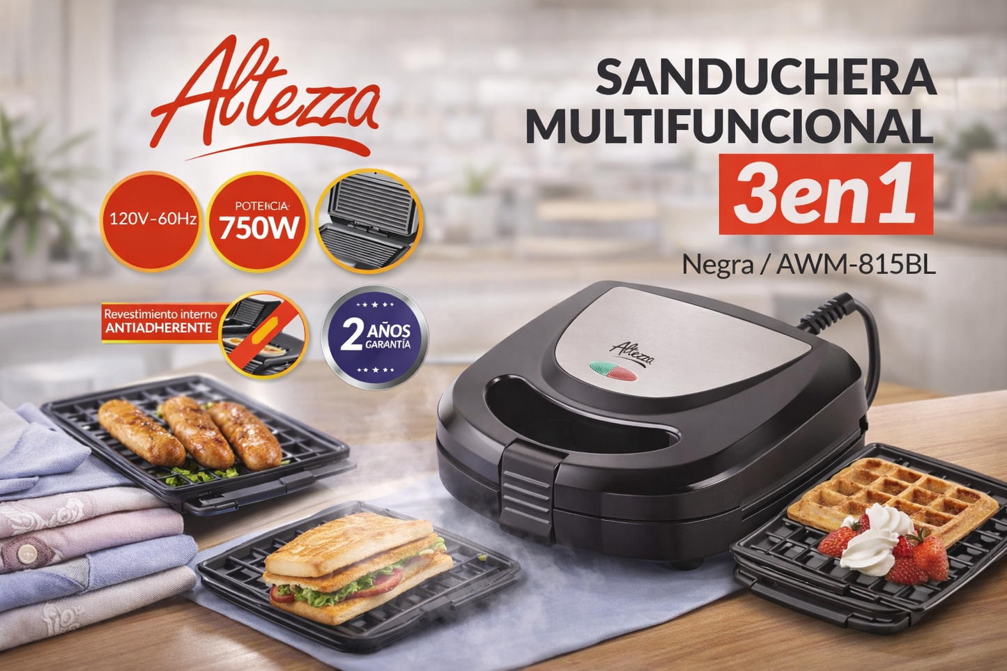 Sandwichera Multifuncional Altezza 3 en 1