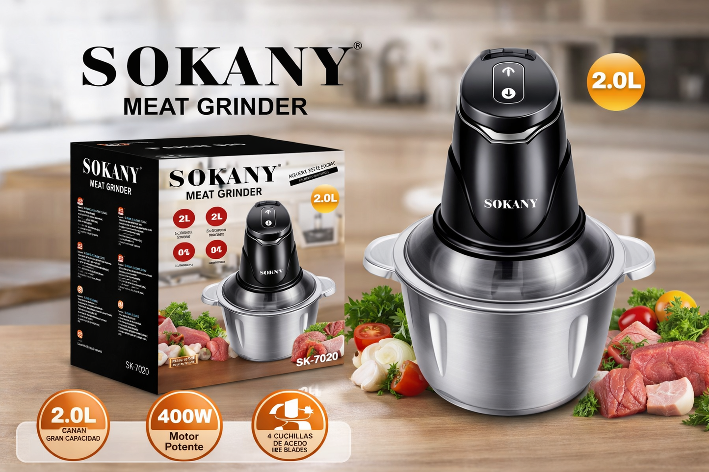 Procesador de Alimentos SOKANY – Picadora de Carne