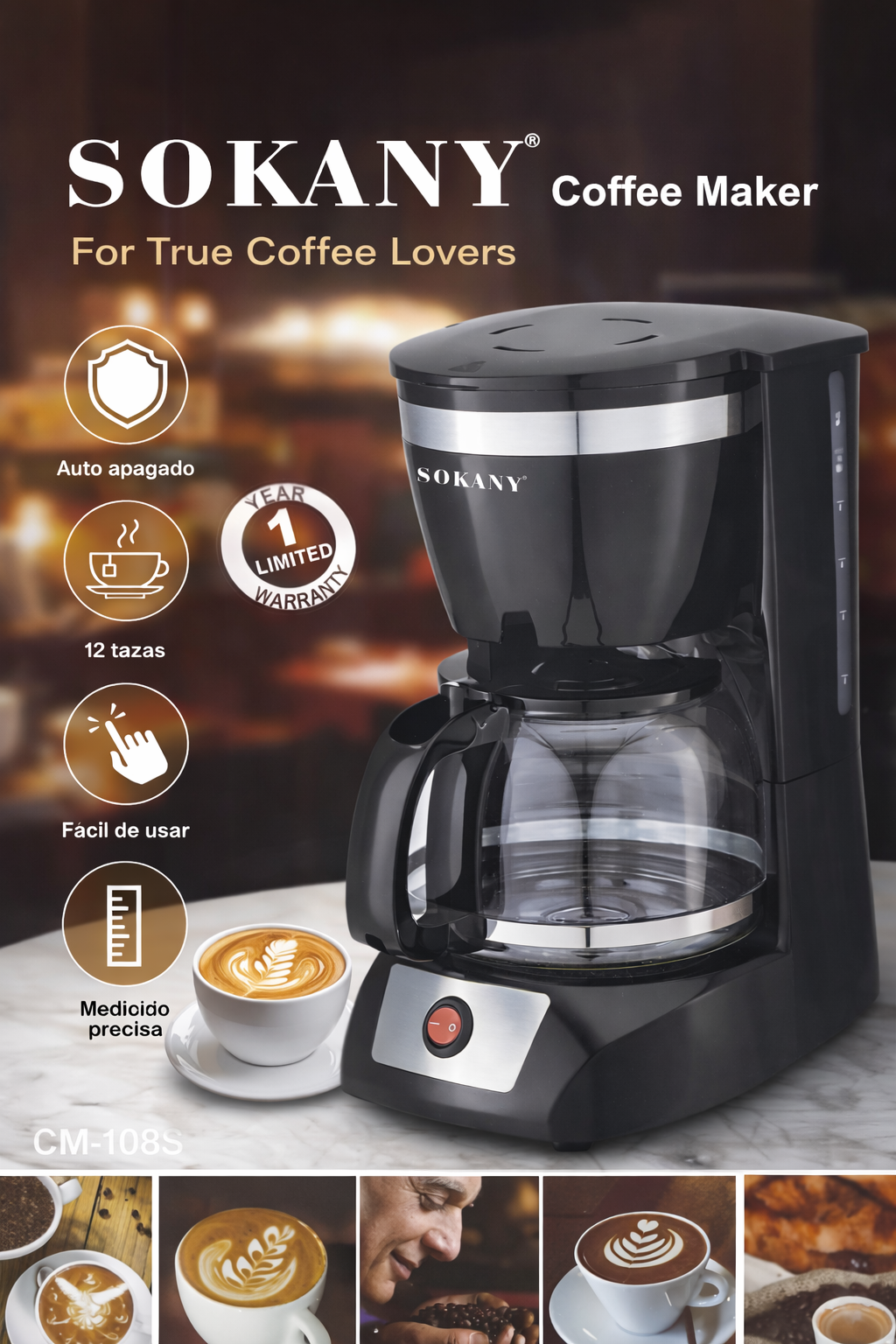 Cafetera SOKANY CM-108S – 12 Tazas
