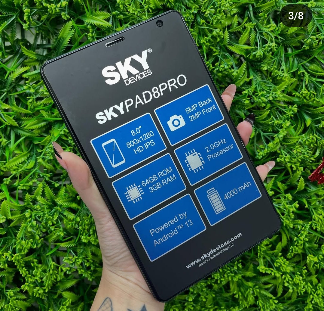Tablet SKY Devices SKYPAD8PRO - 8" HD, 64GB ROM, 3GB RAM, Android 13 con Simcard