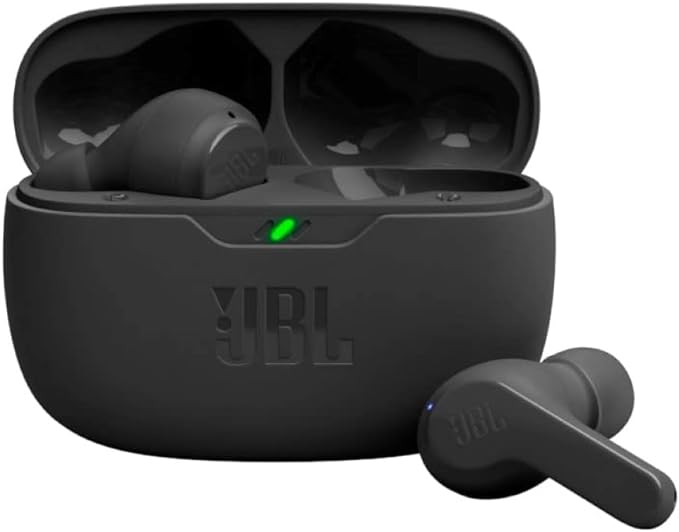 JBL Vibe Beam - Auriculares inalámbricos JBL con sonido de graves profundos, Bluetooth 5.2, resistente al agua y al polvo, llamadas manos libres con VoiceAware, hasta 32 horas de duración