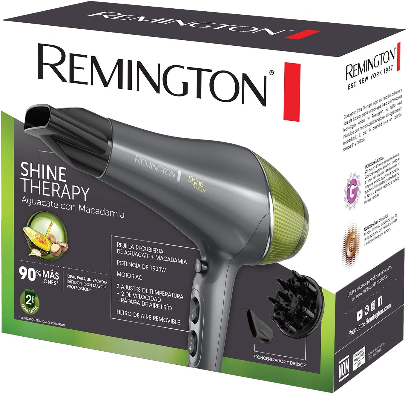 Secador Remington Shine Therapy - Avocado con Macadamia