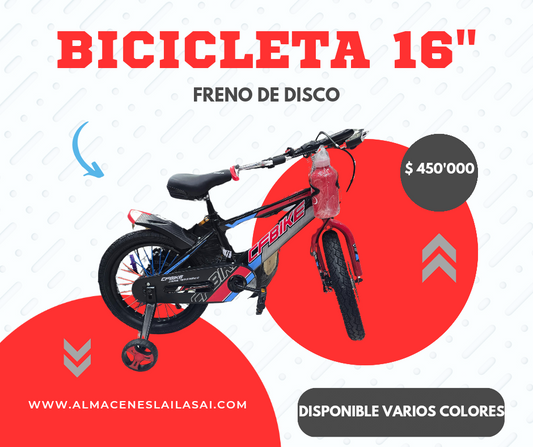 Bicicleta Infantil 16" con Freno de Disco