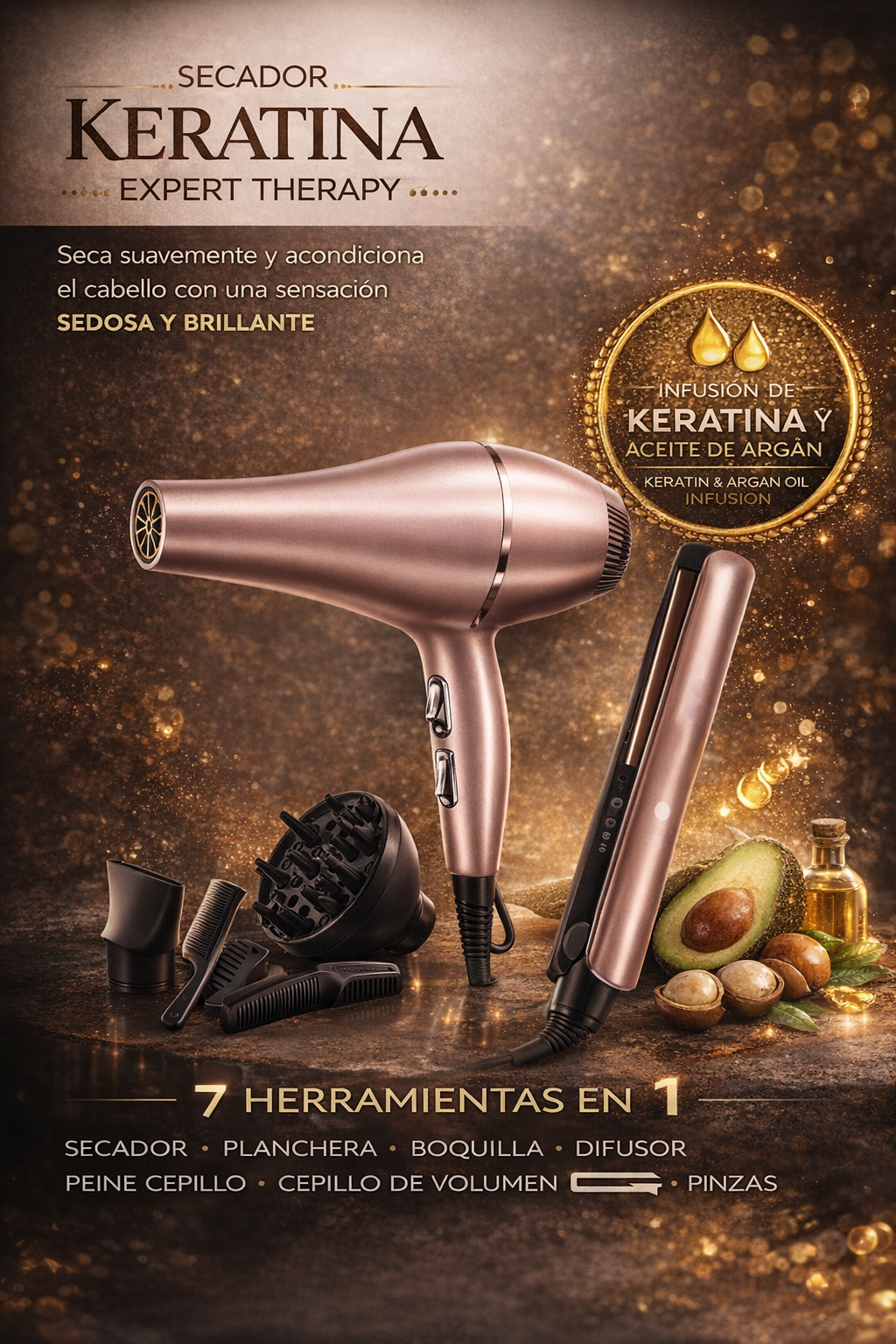 COMBO Secador + Plancha Keratina 7 en 1