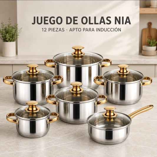 JUEGO DE OLLAS 12 PIEZAS NIA