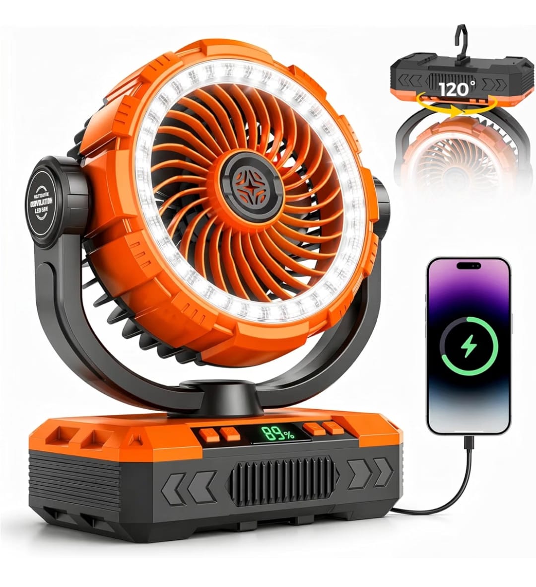 Ventilador Portátil  con Luz LED y Power Bank